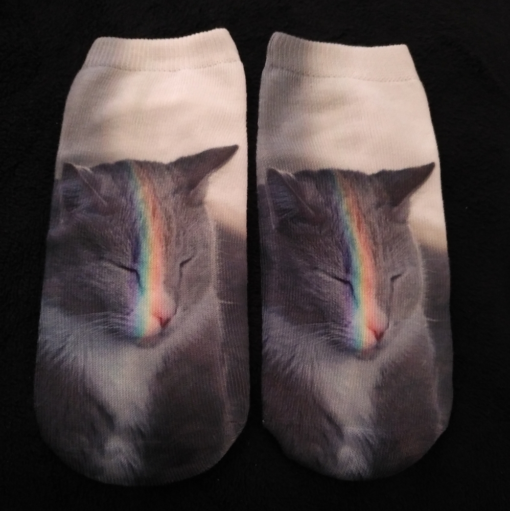 NEW - Ankle socks - cat with a rainbow